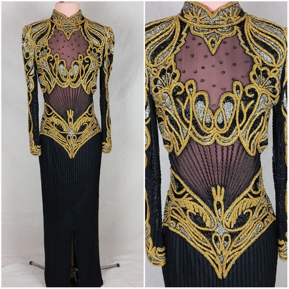 AUTHENTIC VINTAGE Dresses & Skirts - VINTAGE 80s ART DECO HEAVILY BEADED TROPHY DRESS